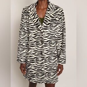 BERNARDO -  Off White brown Zebra Print Fully Lined Faux Long Coat M